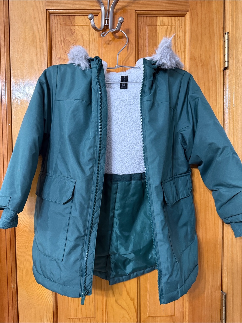 all in motion Teal Hooded Puffer Coat with Faux-Fur Trim
